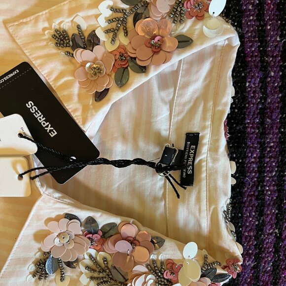 Express Striped Embellished Collar Boyfriend Portofino Shirt - Picture 4 of 6